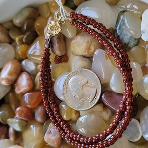 2 Strand Red Striped Bead Bracelet with Rose Clasp